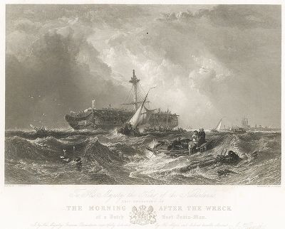 Утро после кораблекрушения. Лист из серии "Королевская галерея британского искусства", издававшейся в Лондоне с 1838 по 1849 год.
