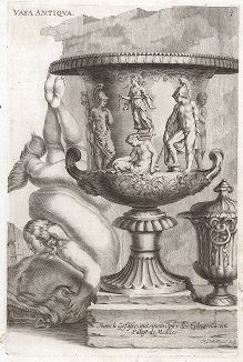 Ваза Медичи и дельфин с Эротом. Лист из Sculpturae veteris admiranda ... Иоахима фон Зандрарта, Нюрнберг, 1680 год. 