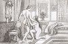 Любовники, совместно принимающие ванну. Галантная французская гравюра второй половины XVIII века. 