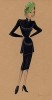 Приталенная блуза с пластроном и стойкой и юбка длиной до середины колена из коллекции осень-зима 1942-43 года парижского дизайнера Мари-Луиз Брюйер (собственноручная гуашь автора). Уникальный документ истории моды времен Второй мировой войны