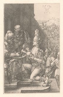 Cерия "Страсти Христовы". Пилат умывает руки. Гравюра Альбрехта Дюрера, выполненная в 1512 году (Репринт 1928 года. Лейпциг)