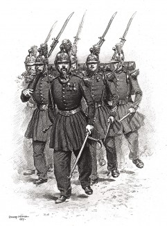 Французские жандармы в 1870 году (из Types et uniformes. L'armée françáise par Éduard Detaille. Париж. 1889 год)