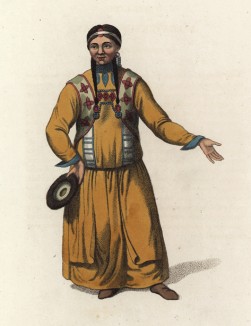 Калмычка в традиционной одежде (лист 63 иллюстраций к известной работе Эдварда Хардинга "Костюм Российской империи", изданной в Лондоне в 1803 году)