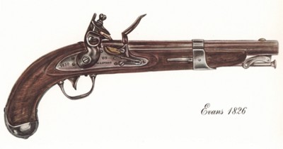 Однозарядный пистолет США Evans 1826 г. Лист 12 из "A Pictorial History of U.S. Single Shot Martial Pistols", Нью-Йорк, 1957 год