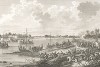 Переправа французской армии через реку По 19 апреля 1796 года с использованием парусных лодок. Гравюра из альбома "Военные кампании Франции времён Консульства и Империи". Campagnes des francais sous le Consulat et l'Empire. Париж, 1834