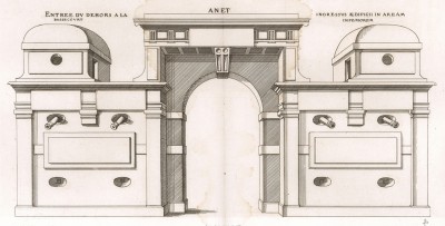 Замок Анэ. Парковый фасад и арка. Androuet du Cerceau. Les plus excellents bâtiments de France. Париж, 1579. Репринт 1870 г.