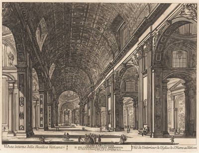 Внутренний вид собора Святого Петра. Лист из серии "Les plus beaux édifices de Rome moderne..." Жана Барбо. 