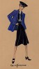 Двойка Conference - чёрное, украшенное вышивкой платье и прямой синий жакет из коллекции осень-зима 1942-43 года парижского дизайнера Мари-Луиз Брюйер (собственноручная гуашь автора). Уникальный документ истории моды времен Второй мировой войны