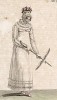 Тюлевый чепец, перкалевое летнее платье и парасоль. Из первого французского журнала мод эпохи ампир Journal des dames et des modes, Париж, 1813. Модель № 1311