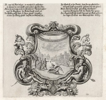 Пророк Даниил одолевает дьявола (из Biblisches Engel- und Kunstwerk -- шедевра германского барокко. Гравировал неподражаемый Иоганн Ульрих Краусс в Аугсбурге в 1700 году)