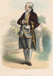 Пьер Огюстен Карон де Бомарше (1732-1799) - французский публицист и драматург. Лист из серии Le Plutarque francais..., Париж, 1844-47 гг. 