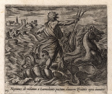 Нептун насылает на Трою потоп. Гравировал Антонио Темпеста для своей знаменитой серии "Метаморфозы" Овидия, л.103. Амстердам, 1606