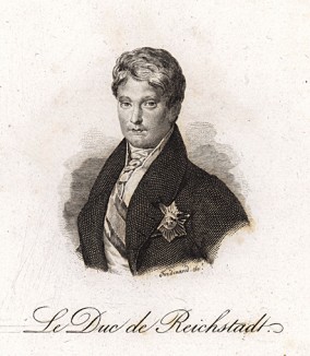 Наполеон II (Наполеон-Франсуа-Жозеф-Шарль Бонапарт, король Римский), он же Франц, герцог Рейхштадтский (1811-32), - единственный законный ребёнок Наполеона I Бонапарта. Гравюра середины XIX в.