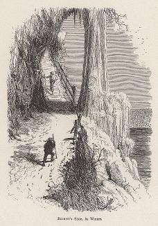 Обледенелые и засыпанные снегом Ступени Барнетта, Ниагарский водопад. Лист из издания "Picturesque America", т.I, Нью-Йорк, 1872.