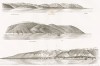 Панорама окрестностей Гагры с моря в 1843 году (лист II второй части атласа к "Путешествию по Кавказу..." Фредерика Дюбуа де Монпере. Париж. 1843 год)