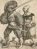 Ландскнехт и маркитантка. Офорт Даниэля Хопфера. Лист из тиража нюрнбергского печатника Давида Функа (XVII век).