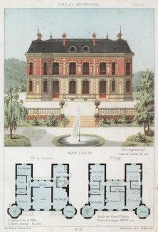 Эскиз загородного дома и парка в классическом стиле эпохи Людовика XV (из популярного у парижских архитекторов 1880-х Nouvelles maisons de campagne...)