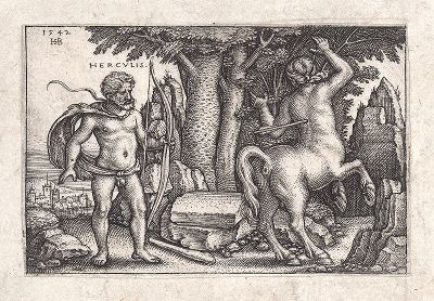 Геракл убивает Несса. Гравюра Ганса Зебальда Бехама из сюиты "Подвиги Геракла", 1542-48 гг.