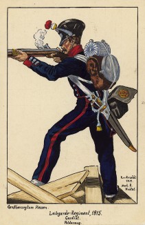 1815 г. Солдат гвардейского пехотного полка Великого герцогства Гессен в бою. Коллекция Роберта фон Арнольди. Германия, 1911-29