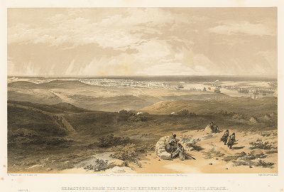 Вид на Севастополь с восточной стороны. The Seat of War in the East by William Simpson, Лондон, 1855 год. Часть I, лист 31
