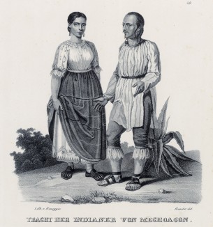 Индейская пара из Мехоакона (Бразилия) (лист 40 второго тома работы профессора Шинца Naturgeschichte und Abbildungen der Menschen und Säugethiere..., вышедшей в Цюрихе в 1840 году)