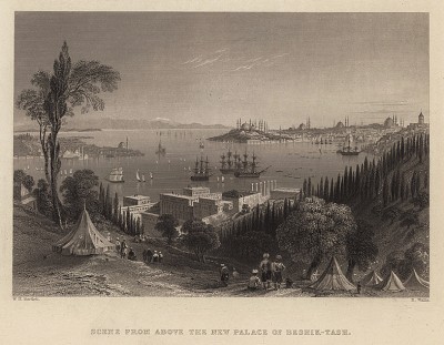 Константинополь (Стамбул). Вид на дворец Бешик-Таш. The Beauties of the Bosphorus, by miss Pardoe. Лондон, 1839