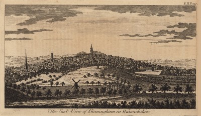 Вид на город Бирмингем в графстве Ворвикшир (Англия) (из A New Display Of The Beauties Of England... Лондон. 1776 г. Том 2. Лист 250)