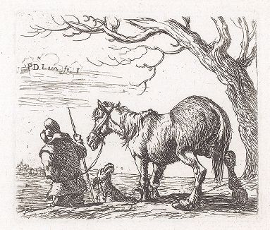 Лошадь, идущая за крестьянином. Лист № 1 из сюиты Питера ван Лара, посвященной лошадям. 