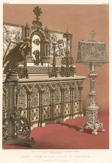 Алтарь и пюпитр в ренессансном стиле от французской мануфактуры Barbezat & Co. Каталог Всемирной выставки в Лондоне 1862 года, т.2, л.157
