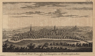 Город Нортгемптон -- столица графства Нортгемптоншир (Англия) (из A New Display Of The Beauties Of England... Лондон. 1776 г. Том 2. Лист 56)