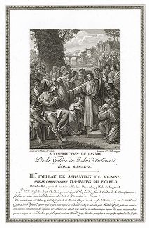 Воскрешение Лазаря работы Себастьяно дель Пьомбо. Лист из знаменитого издания Galérie du Palais Royal..., Париж, 1786