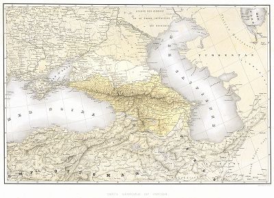 Генеральная карта Кавказа середины XIX века из Le Caucase pittoresque князя Гагарина, Париж, 1847 