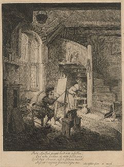 Художник в своей мастерской («Апеллес»). Офорт Адриана ван Остаде, ок. 1667 г. 