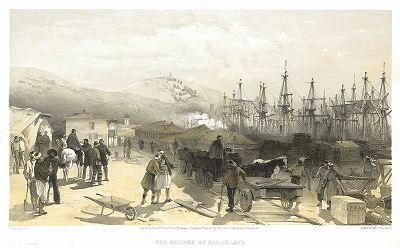 Железная дорога в Балаклаве. The Seat of War in the East by William Simpson, Лондон, 1855 год. Часть I, лист 28