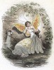 Свидание юной стрекозы и Голубянки эндимиона на берегу пруда. Les Papillons, métamorphoses terrestres des peuples de l'air par Amédée Varin. Париж, 1852