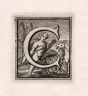 Буквица "С" из "Delle magnificenze di Roma antica e moderna ..." Джузеппе Вази, Рим, 1758. 