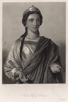 Порция, жена Брута, героиня пьесы Уильяма Шекспира "Юлий Цезарь". The Heroines of Shakspeare. Лондон, 1850-е гг.