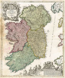 Карта Королевства Ирландии, разделенного на провинции. Hiberniae Regnum tam in praecipuas Ultoniae, Connaciae, Laceniae et Momoniae.
