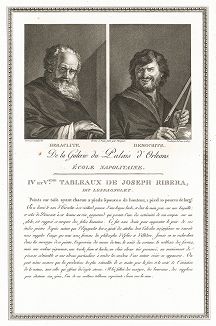 Гераклит и Демокрит, приписываемые кисти Хосе де Рибера. Лист из знаменитого издания Galérie du Palais Royal..., Париж, 1808