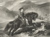 Юный лорд Александр Джордж Рассел (1821-1907), будущий генерал британской армии, на своём пони по кличке Эмеральд на охоте в Шотландии. Литография с оригинала Эдвина Ландсира. Лондон, 1832