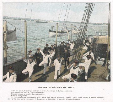 Гимнастика на борту французского военного корабля. L'Album militaire. Livraison №9. Marine. La vie à bord. Париж, 1890
