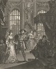 Генрих VIII и Анна Болейн. Гравюра с картины Хогарта, украшавшей галерею дворца в Воксхолл Гарденз. Композиционно работа повторяет портрет Принца Уэльсского Фредерика (1707-51), сына Георга II и отца Георга III, с любовницей Анной Вейн. Лондон, 1838