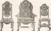 Английские резные стулья и кресло, XVII век. Meubles religieux et civils..., Париж, 1864-74 гг. 