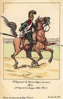 1811 г. Солдат 4-го полка французской легкой кавалерии (в 1791-1810 гг. - 9-й драгунский полк). Коллекция Роберта фон Арнольди. Германия, 1911-28