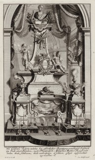 Надгробный памятник знатного человека внутри церкви (castrum doloris). Johann Jacob Schueblers Beylag zur Ersten Ausgab seines vorhabenden Wercks. Нюрнберг, 1730