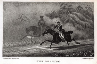 По дороге в Селби Дик Турпин встречает всадника-призрака, в котором он узнает Тома Кинга. Turpin's Ride to York. Лондон, 1839