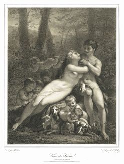 Венера и Адонис. Литография с картины французского классициста Пьера-Поля Прудона, Париж, 1812