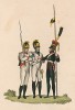 Храбрые австрийцы в 1810-е гг.: 1. Солдат императорской гвардии 2. Драгун полка эрцгерцога Карла 3. Улан (из редкой работы "Европейский военный костюм...", изданной в Лондоне в разгар наполеоновских войн)