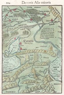 Карта Московии и Малой Азии из латинского издания знаменитой работы Себастиана Мюнстера "Cosmographia", Базель, 1559