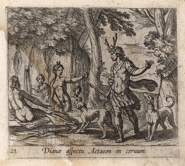 Диана превращает Актеона в оленя. Гравировал Антонио Темпеста для своей знаменитой серии "Метаморфозы" Овидия, л.25. Амстердам, 1606